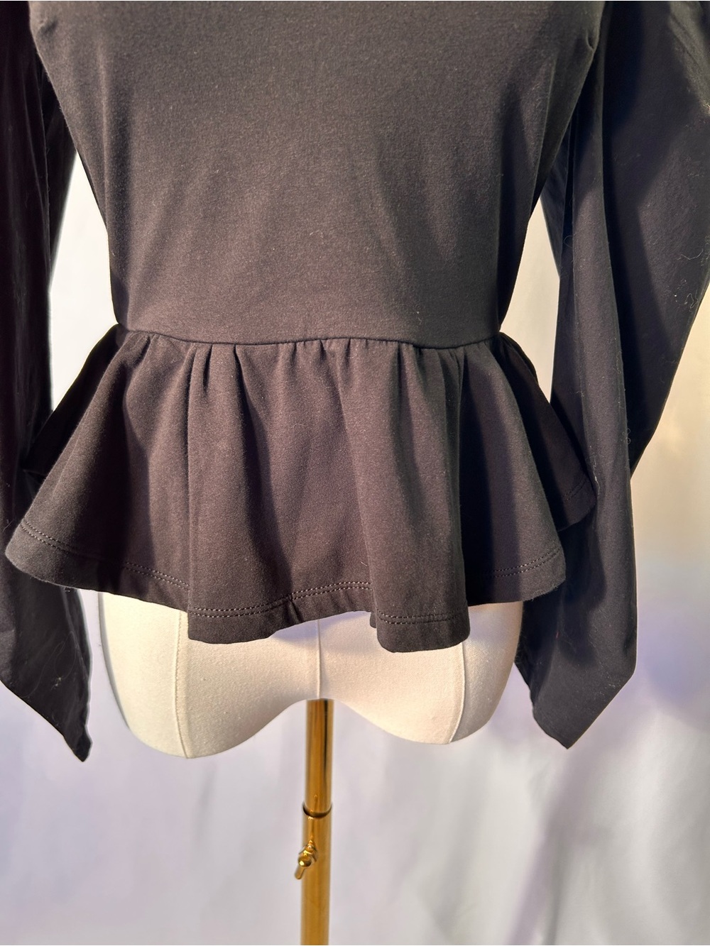 Express Black Puff Long Sleeve Peplum Top NWT Size XS Sweetheart Neck Whimsygoth - Picture 6 of 9
